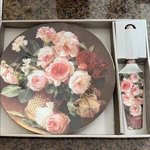Floral Cake Plate and Server Set